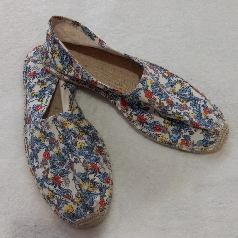 Soludos Floral Espadrille Flats Size 10.5 Canvas Jute Slip On Shoes